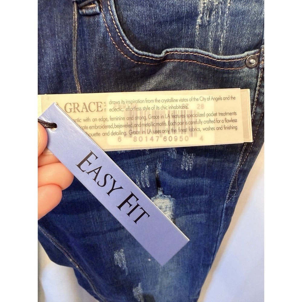 NWT Grace in LA Women's 28 Straight Leg Jeans Easy Fit Denim Stretch Distressed - Picture 3 of 15